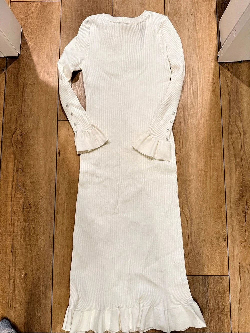 Pink Blush White Maternity Maxi Dress with Ruffle Sleeves